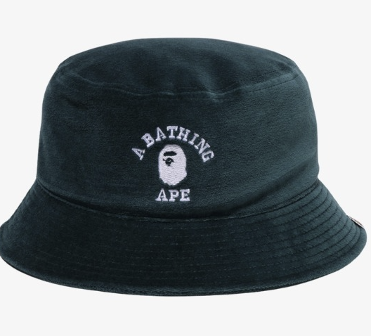 【2 Sizes】 A Bathing Ape Men's Velour Fabric Bucket Hat COLLEGE Logo Embroidery