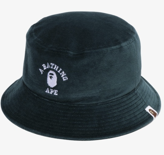 【2 Sizes】 A Bathing Ape Men's Velour Fabric Bucket Hat COLLEGE Logo Embroidery