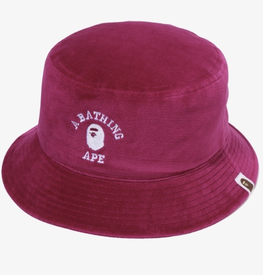 【2 Sizes】 A Bathing Ape Men's Velour Fabric Bucket Hat COLLEGE Logo Embroidery