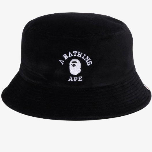 【2 Sizes】 A Bathing Ape Men's Velour Fabric Bucket Hat COLLEGE Logo Embroidery