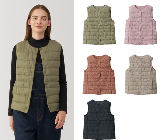 【select XS-XXL】MUJI Collorless Down Vest  Packable Lightweight Anti-Static Women