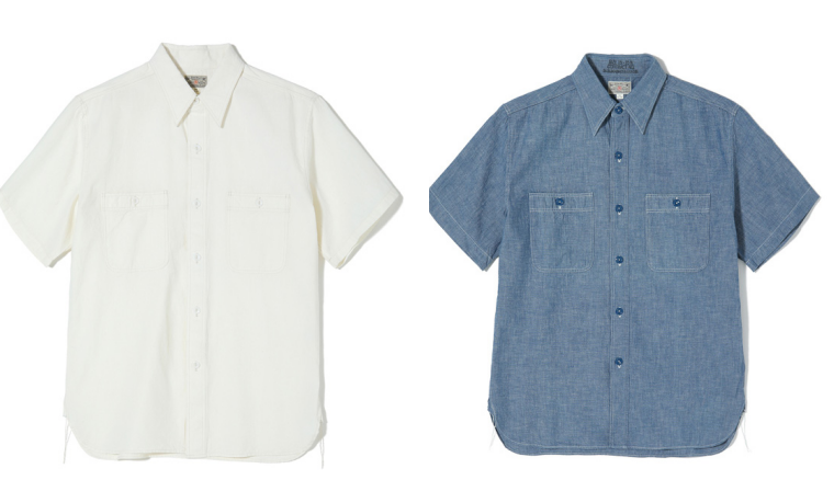 Blue/ White BUZZ RICKSON'S BR35856 chambray work shirts short sleeve made in JP