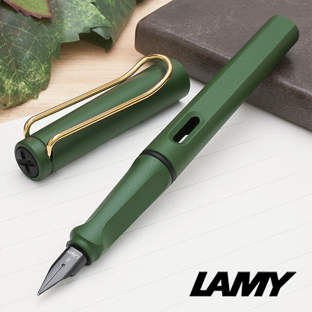 bargain price LAMY safari field green gold clip fountain pen　EF,F,M