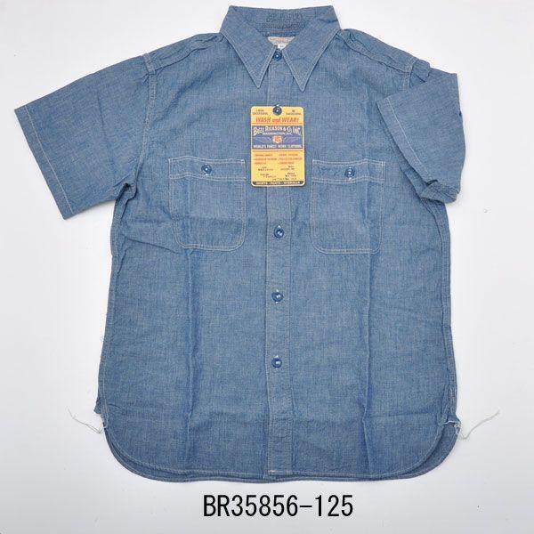 Blue/ White BUZZ RICKSON'S BR35856 chambray work shirts short sleeve made in JP